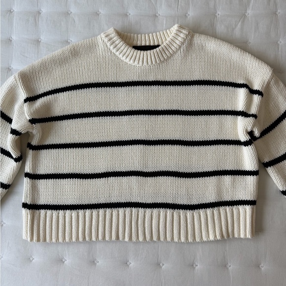 Jenni Kayne XS Chloe Cotton Crewneck Sweater White with Black Stripes - Picture 7 of 10